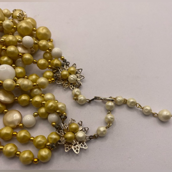 Vintage Signed Japan Multi Strand Beaded Necklace with Gold Tone Accents - Picture 9 of 12